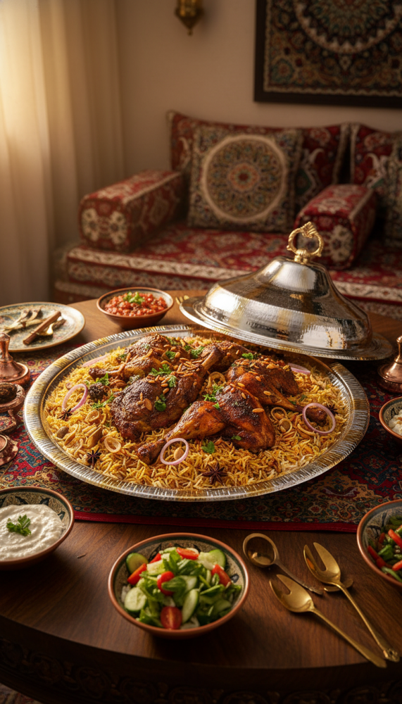Luxury serving tray for rice and meats with an elegant lid for perfect presentation on the table 50 cm