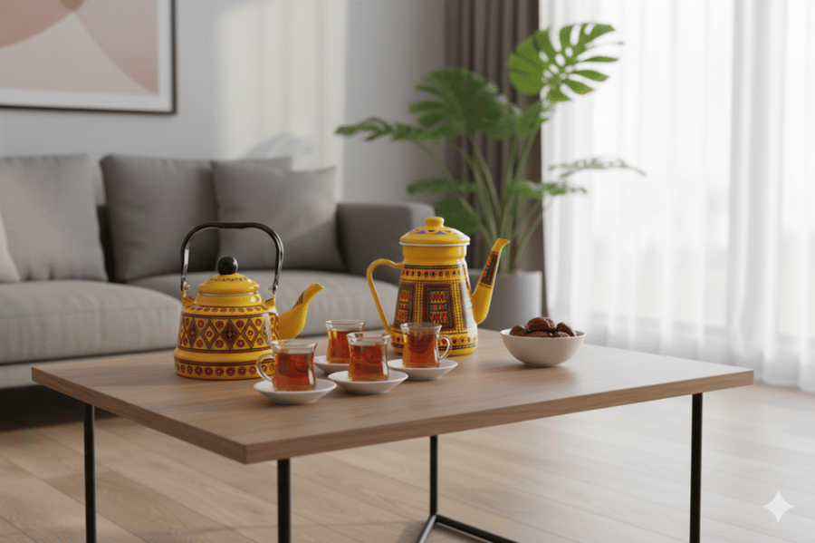Tea pot set and coffee and milk jug with traditional design