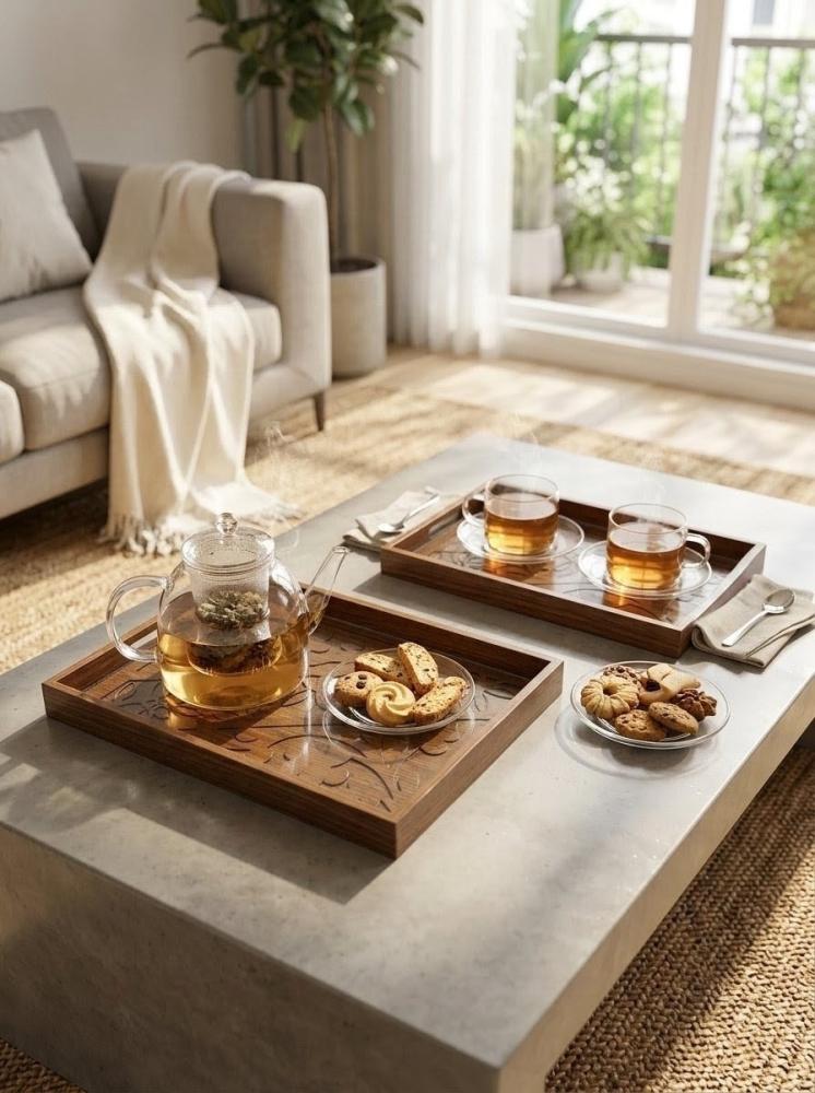 Luxury set of tea and coffee samovars with serving trays