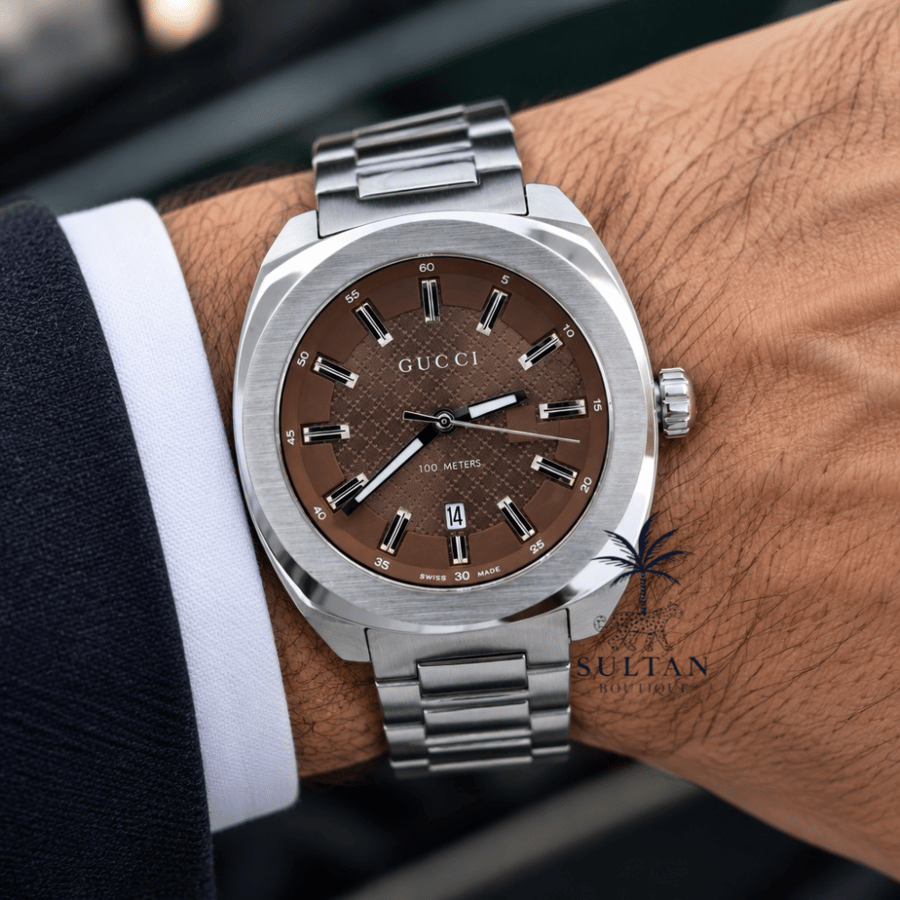 ساعة جوتشي (Gucci) رجالية - ميناء بني وفخامة ستانلس ستيل (40mm