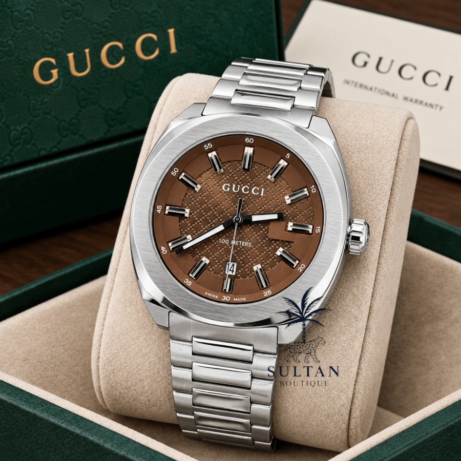 ساعة جوتشي (Gucci) رجالية - ميناء بني وفخامة ستانلس ستيل (40mm