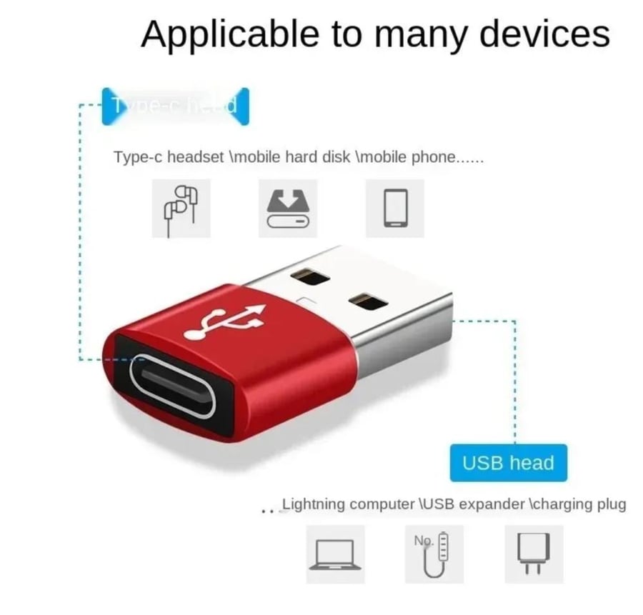 USB-A to USB-C adapter in red.