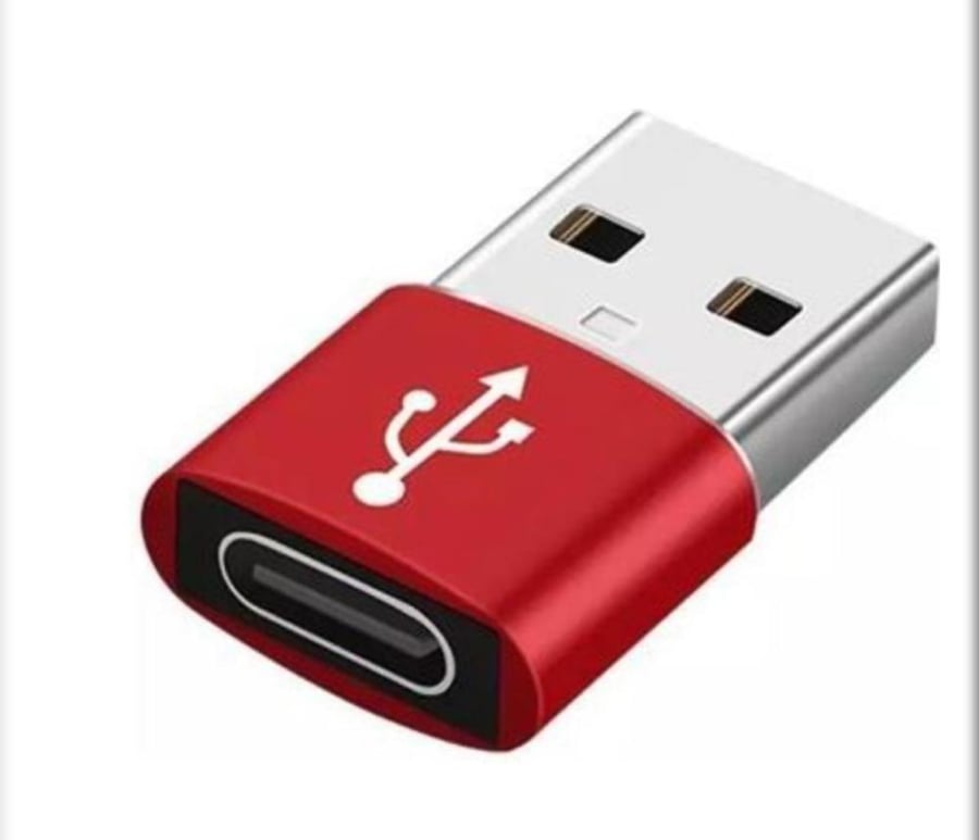 USB-A to USB-C adapter in red.
