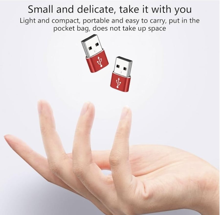 USB-A to USB-C adapter in red.