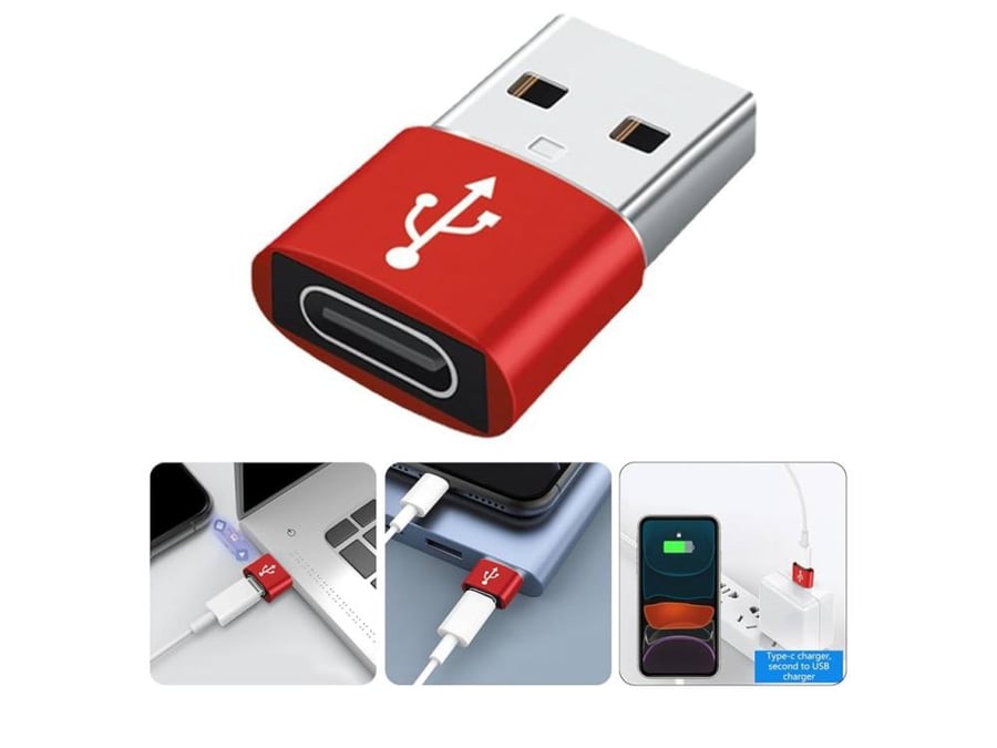 USB-A to USB-C adapter in red.