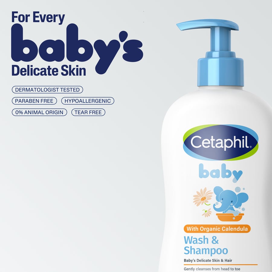 سيتافيل بيبي غسول وشامبو بالكالينديولا العضوي -400 مل/Cetaphil Baby Wash&Shampoo -400ml