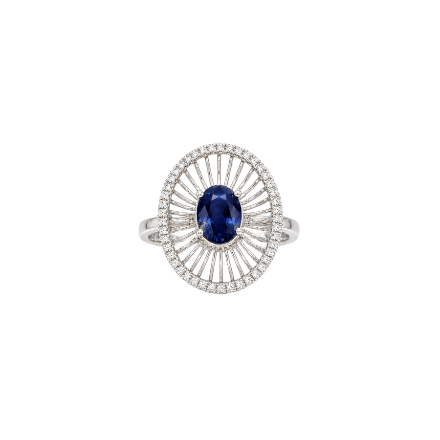 خاتم ذهب أبيض عيار 18 وألماس وحجر كريم Blue Sapphire من فرانك روشا – JFRR0456PWASH