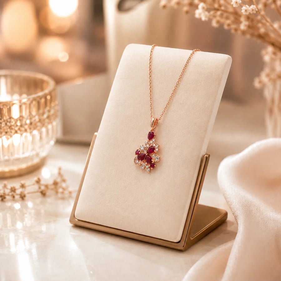 FRANK ROSHA Gold, Diamond & Ruby Necklace JFRN0418SPASH