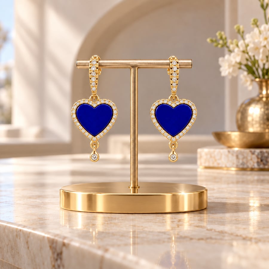 حلق ذهب مع حجر Lapis والألماس من فرانك روشا – JFRE0143DYASH