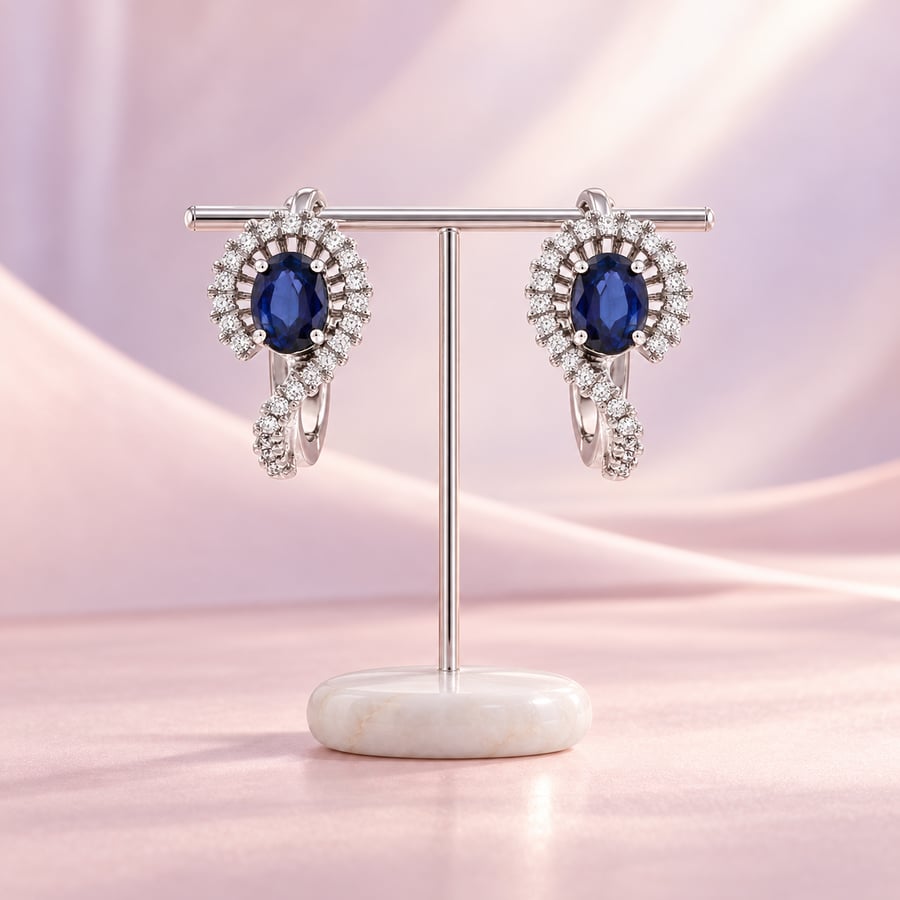 حلق ذهب أبيض وألماس وحجر  Blue Sapphire  من مجموعة فرانك روشا – JFRE0278PWSSH