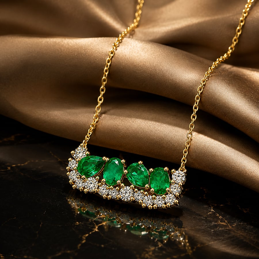 Frank Rosha 18K Gold, Diamond & Emerald Necklace – JFRN0401PPASH