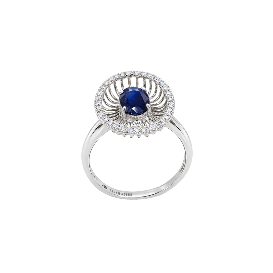 خاتم ذهب أبيض عيار 18 وألماس وحجر كريم Blue Sapphire من فرانك روشا – JFRR0456PWASH