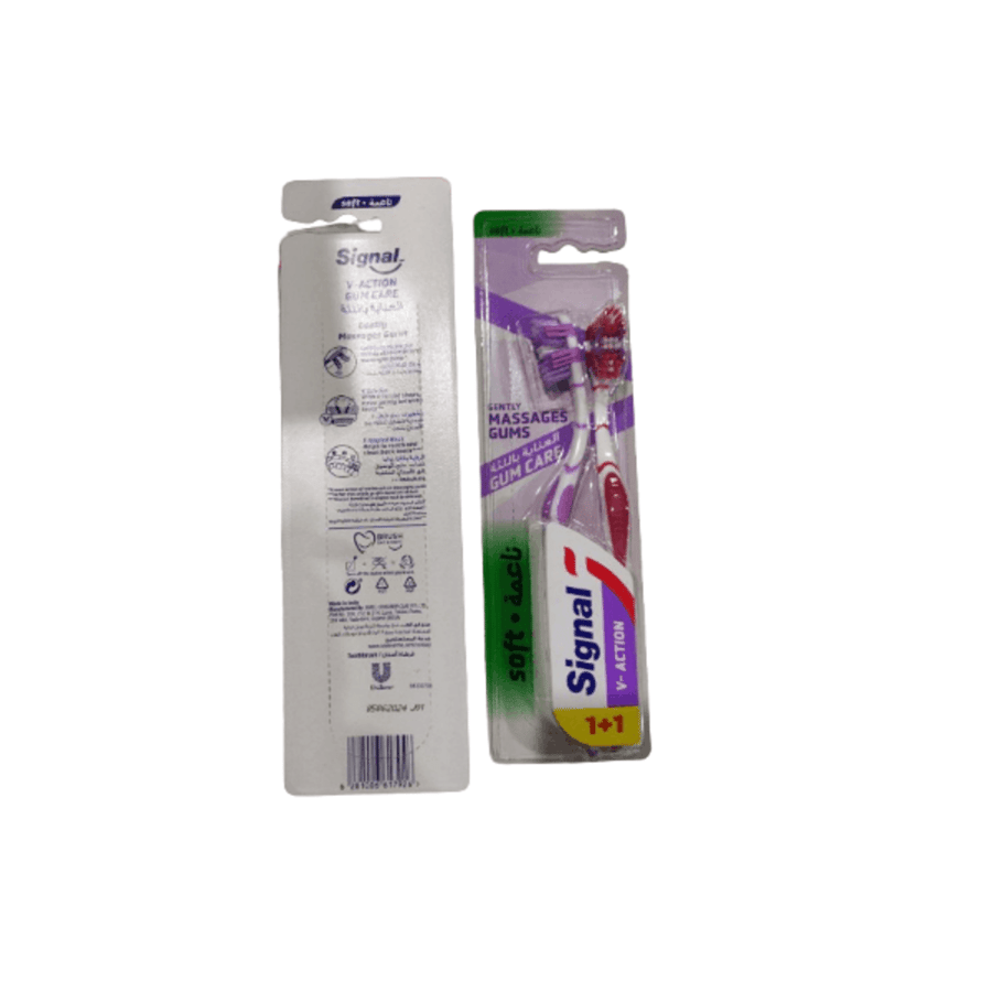 Signal toothbrush in action 1+1 gum care soft