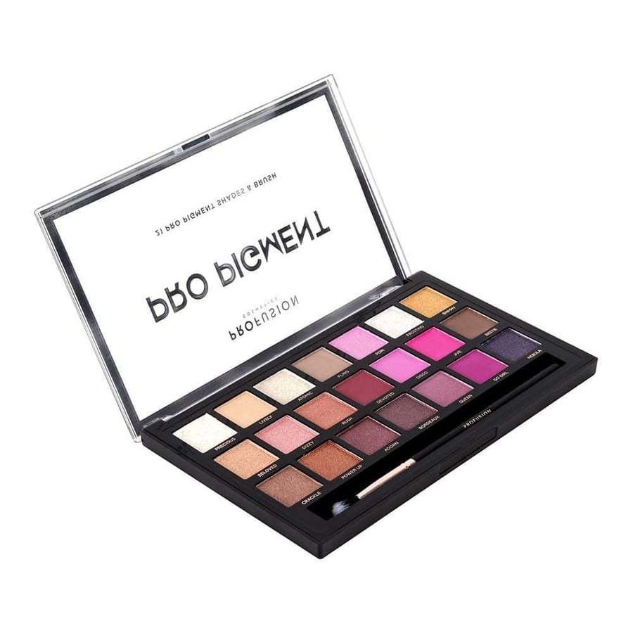 Profusion Cosmetics outside, collection of 21 eyeshadows and brush