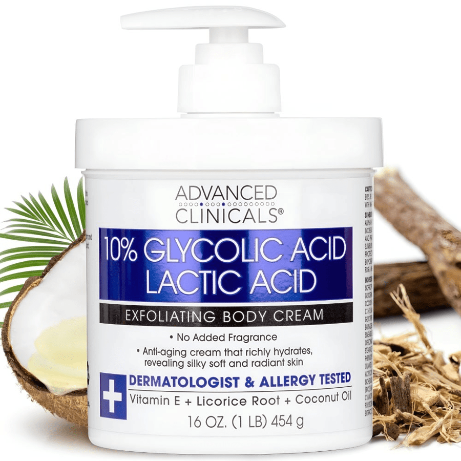 Advanced Clinicals Body Scrub Cream 454 grams Glycolic Acid at 10% & Lactic Acid