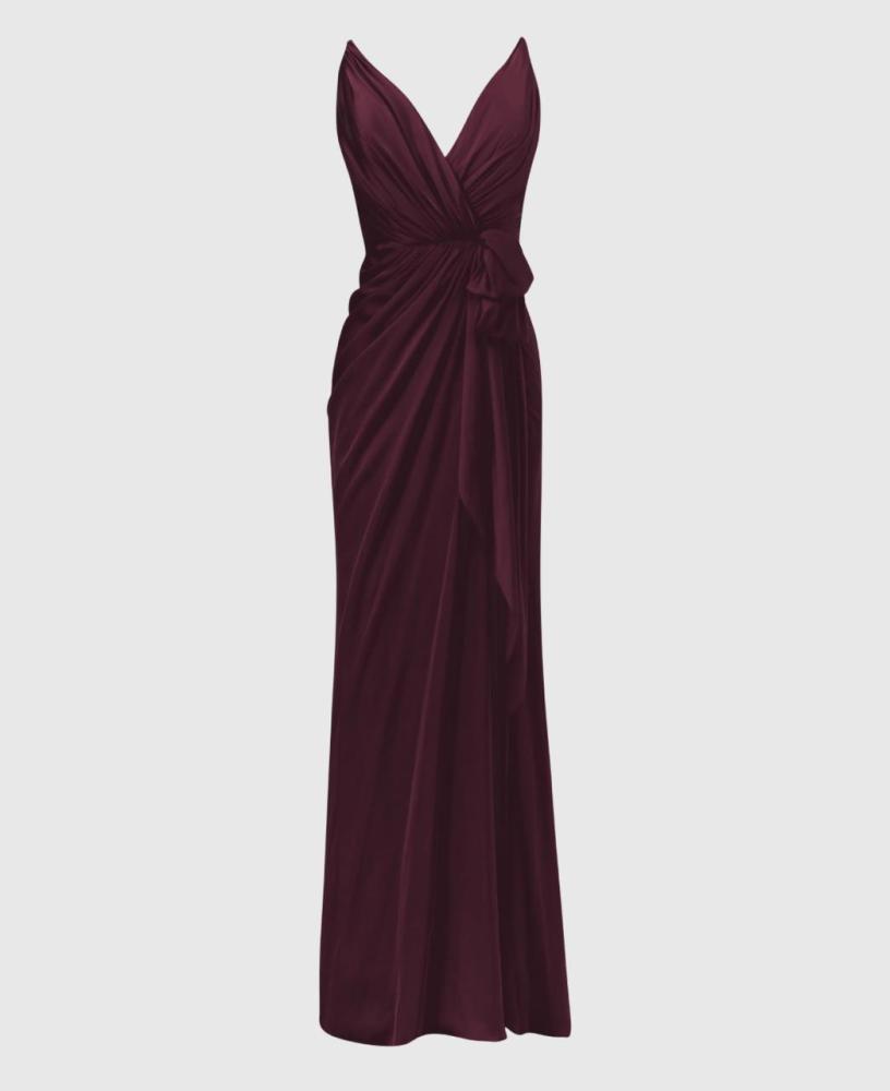 SWALLOW NECK DRAPED EVENİNG DRESSابتلاع العنق رايات مساء اللباس