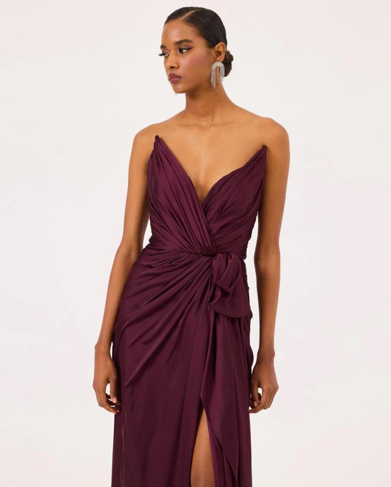 SWALLOW NECK DRAPED EVENİNG DRESSابتلاع العنق رايات مساء اللباس