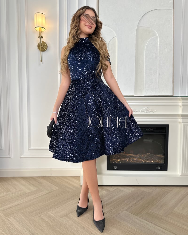 فستان كحلي ميدي صورة امامية