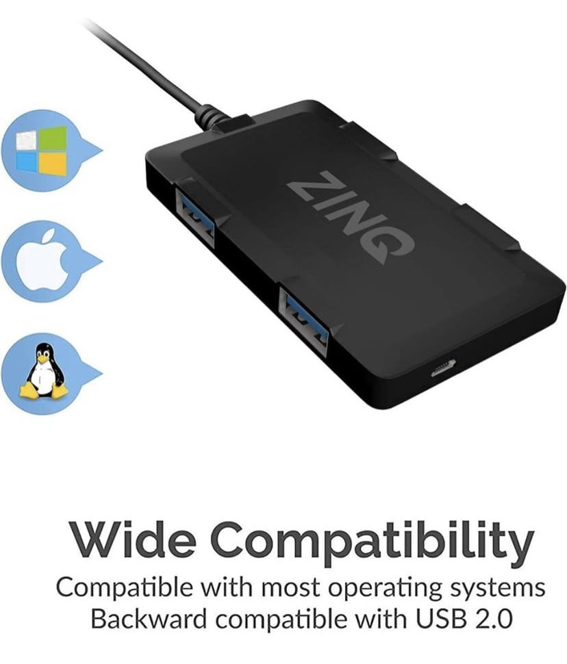 زينك تكنولوجيز موزع USB رفيع للغاية بـ 4 منافذ عالية السرعة لاجهزة اللابتوب والكمبيوتر من زد كيو 4 اتش (اسود )