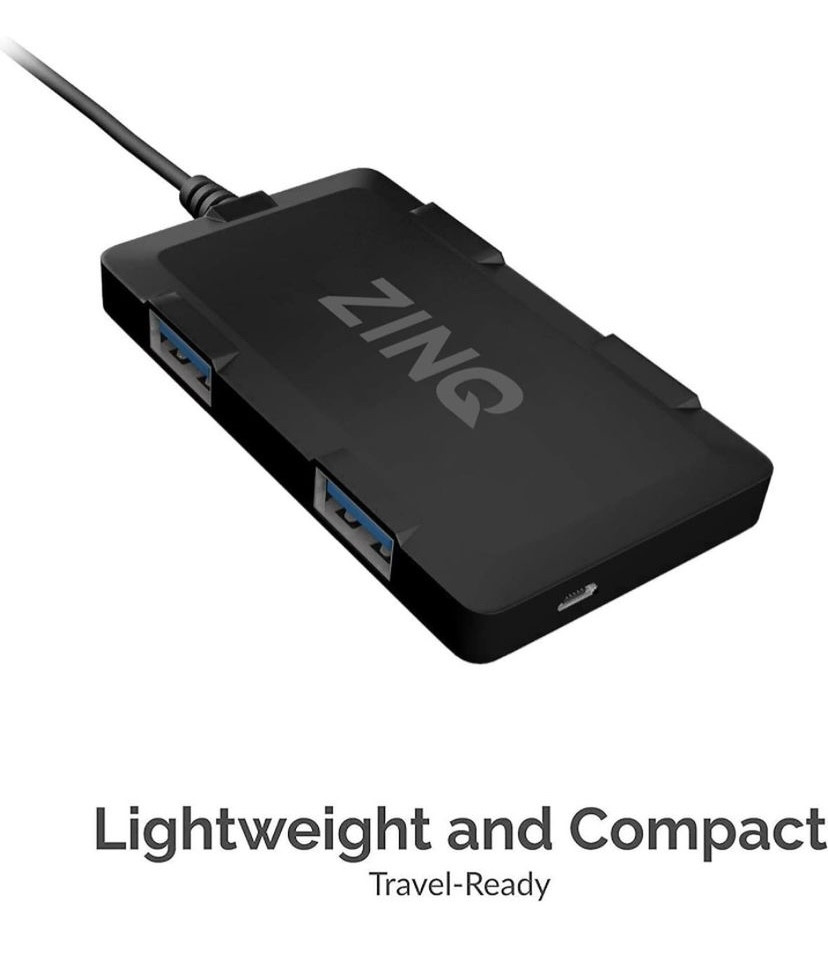 زينك تكنولوجيز موزع USB رفيع للغاية بـ 4 منافذ عالية السرعة لاجهزة اللابتوب والكمبيوتر من زد كيو 4 اتش (اسود )