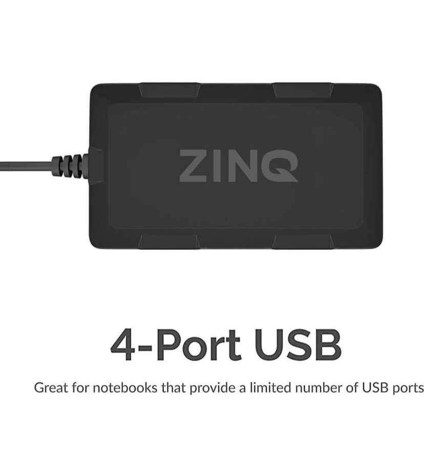 زينك تكنولوجيز موزع USB رفيع للغاية بـ 4 منافذ عالية السرعة لاجهزة اللابتوب والكمبيوتر من زد كيو 4 اتش (اسود )