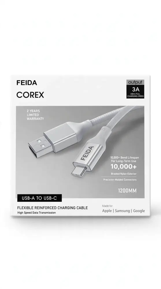 فيدا - كيبل USB تو تايب سي بطول متر و20 سانتي