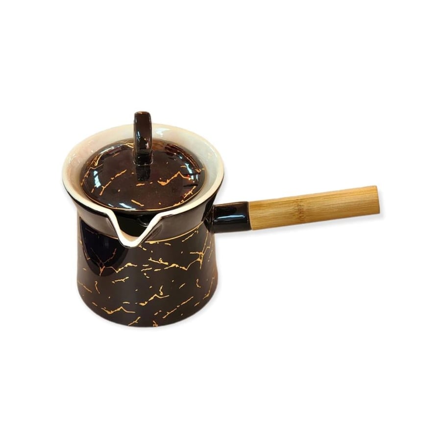 Ceramic seat with wooden handle, black color