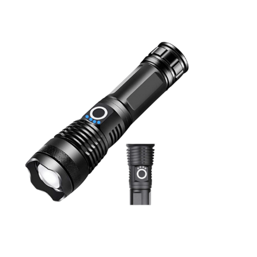 Powerful rechargeable flashlight with 1800 battery zoom with 4 lighting modes DLC-32820 black aluminum