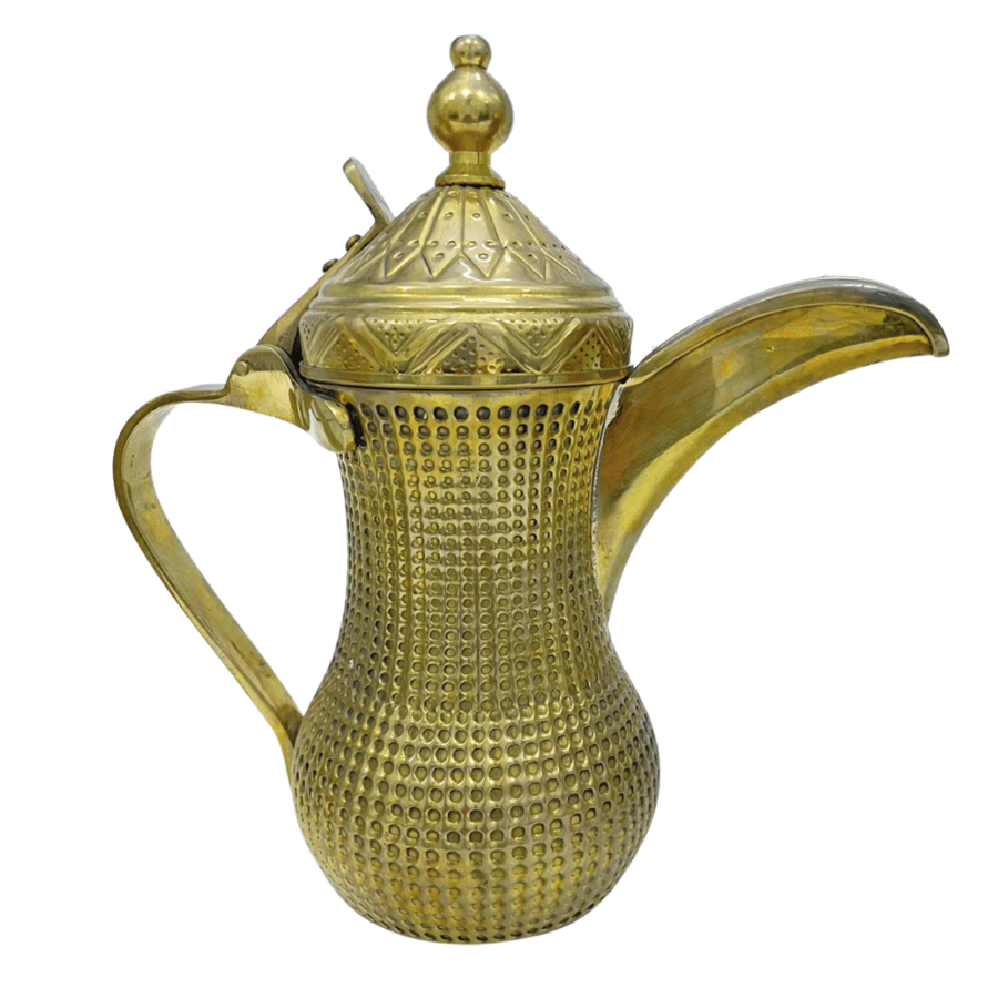 Bagdadi coffee pot, developed, marbled, golden engraved lid, number 2