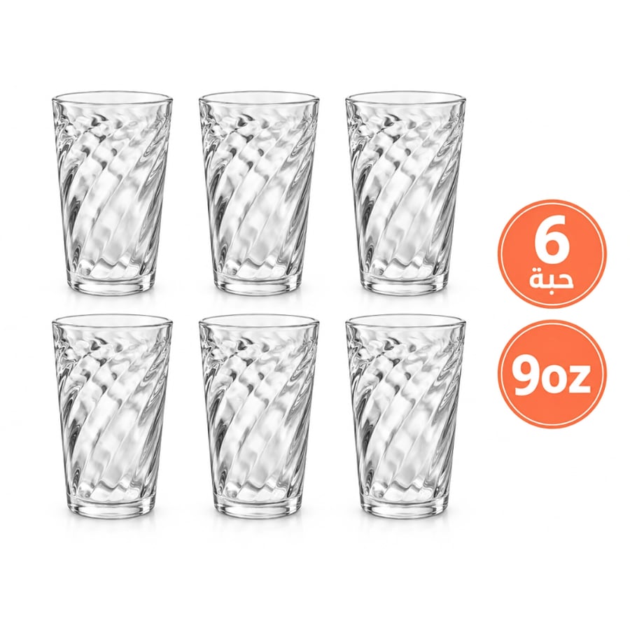 طقم كاسات زجاج 6 حبات 9 oz