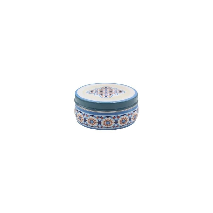Date box set with Moroccan traditional engraved design, filled with dates, blue color