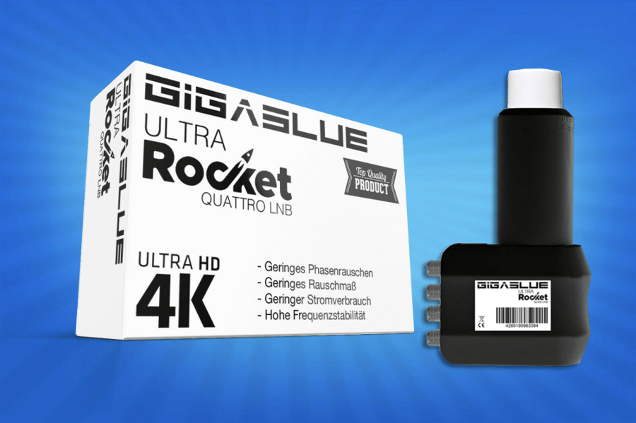 German GigaBlue receiver, 4 ports, GigaBlue Ultra Rocket Quattro LNB 0.1dB