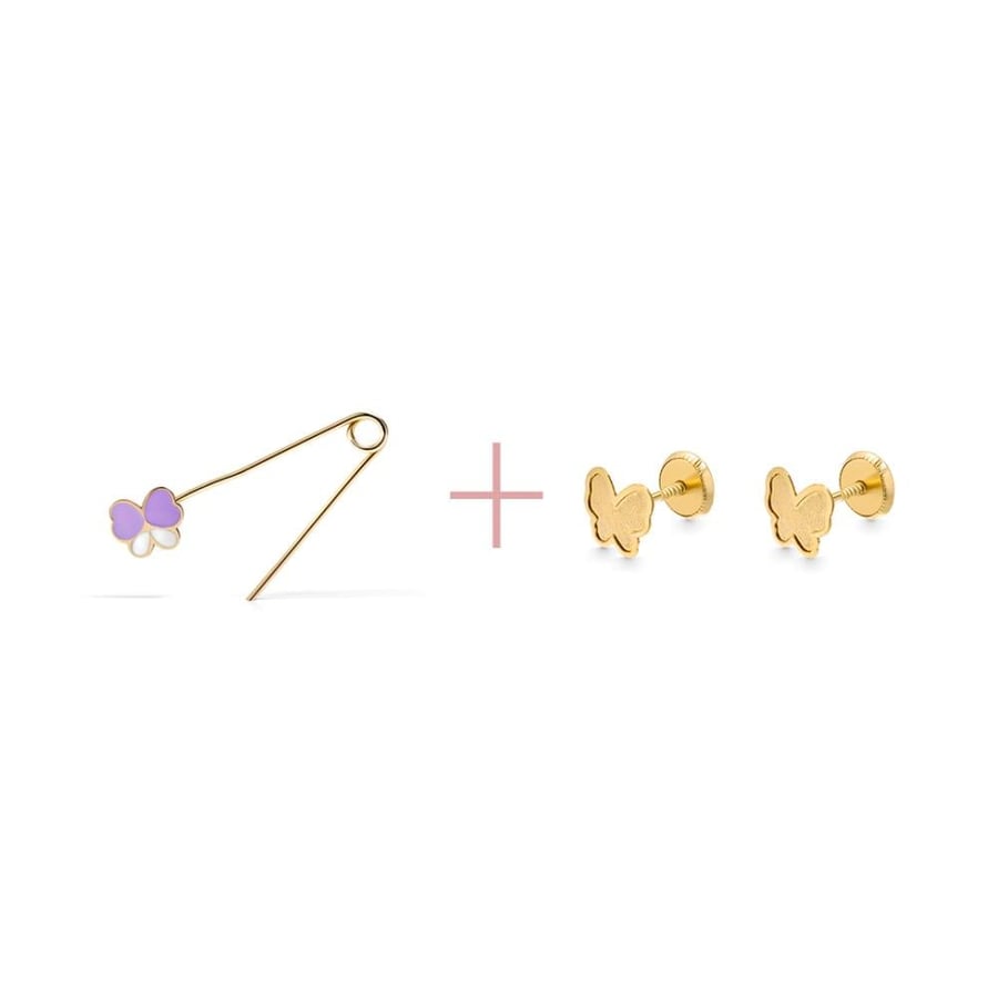 Classic butterfly earrings + purple butterfly brooch