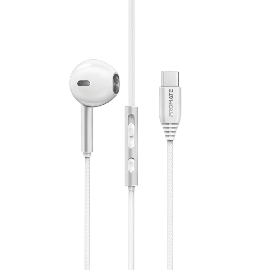 Wired earphone with USB-C port – built-in microphone with ENC noise isolation technology, high-definition sound, 14 mm driver, aluminum body, volume control, and tangle-free cable – compatible with all Type-C devices