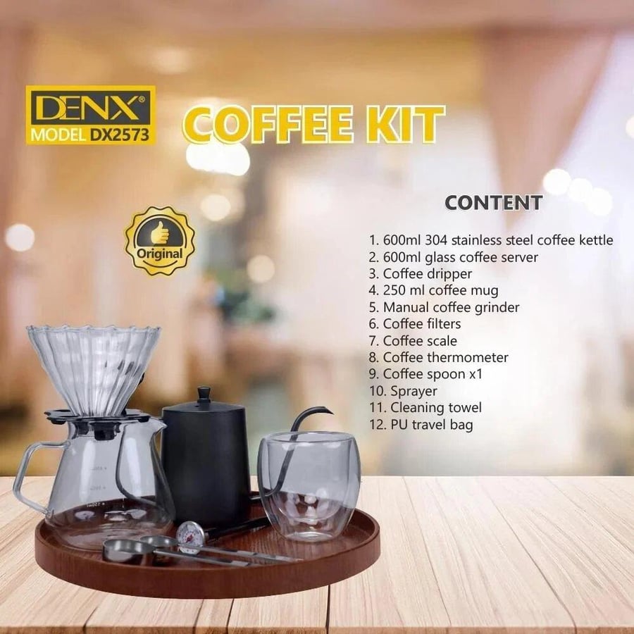 شنطة صنع القهوة 15 قطعة من DENX | مجموعة متكاملة لتحضير القهوة باحترافية وإتقان