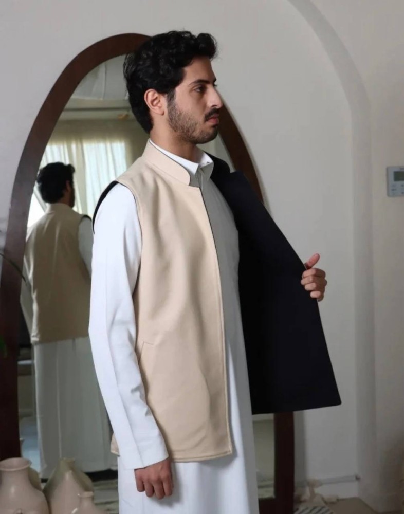 سديري جوخ دبل فيس أسود وبيج