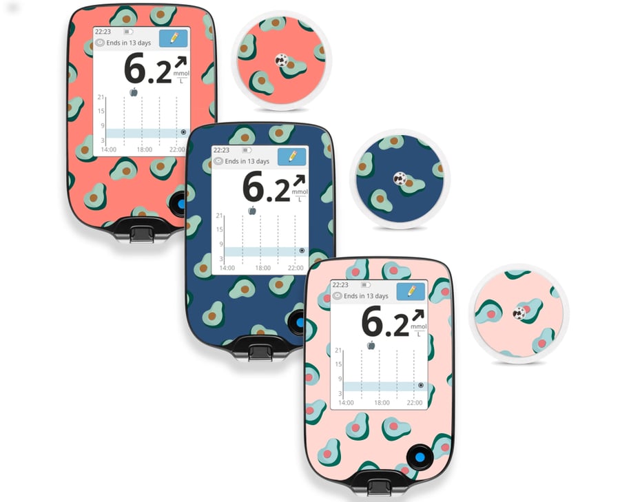 A set of decorating stickers for the FreeStyle reader device and the sensor