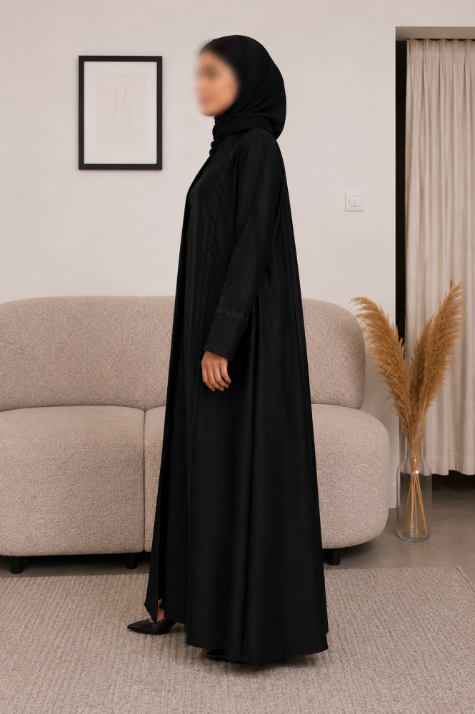 عباية كريب بلايزر بدون بطانة مع تدخيل مقلم ، القصة A Line