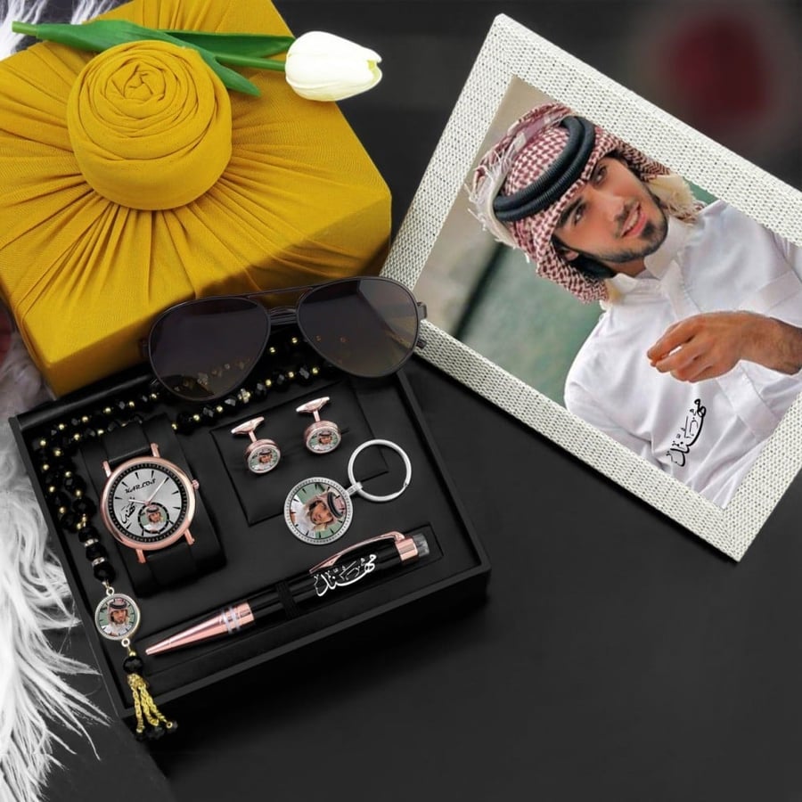 اطقم هدايا ساعات رجالية فخمة بتصميم عصري مع امكانية تصميم الإسم والصور