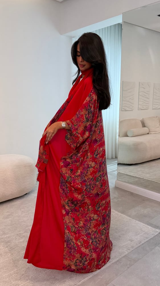 Red silk abaya with bow tie 1