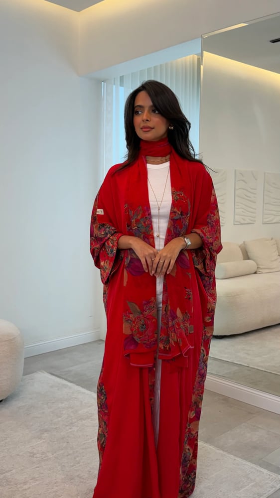 Red silk abaya with bow tie 1