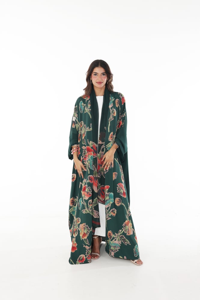 Rose silk abaya, green 1
