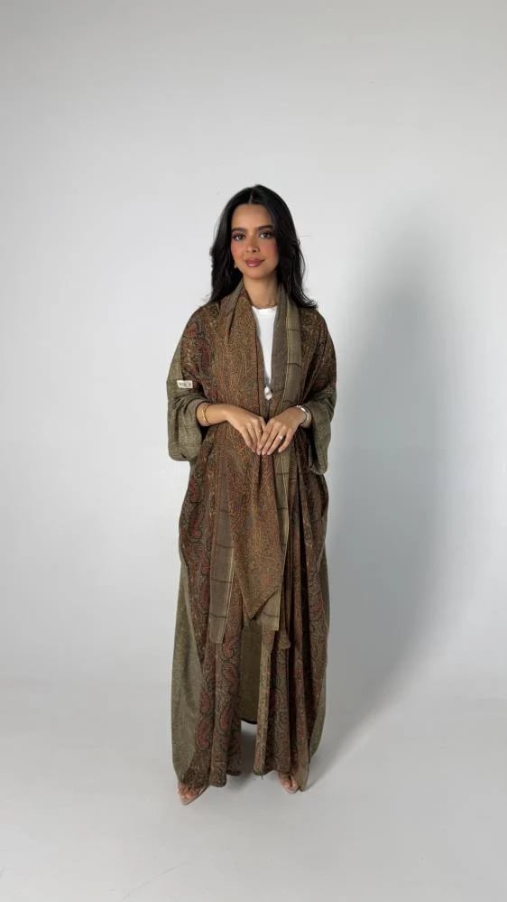 Olive silk cashmere abaya