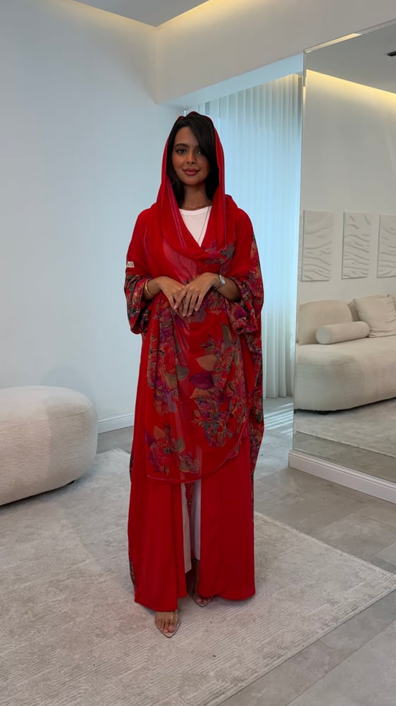Red silk abaya with bow tie 1