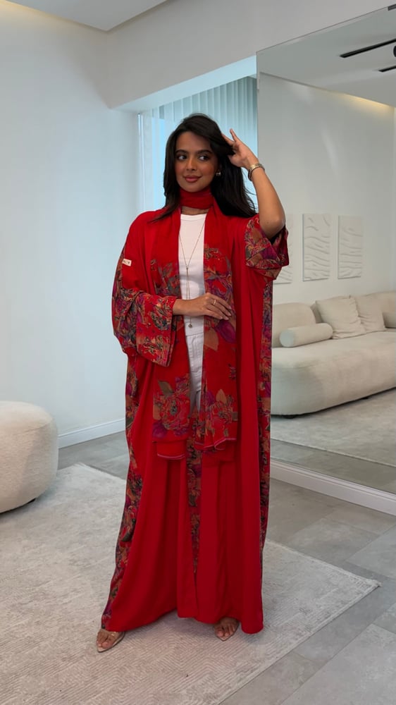 Red silk abaya with bow tie 1