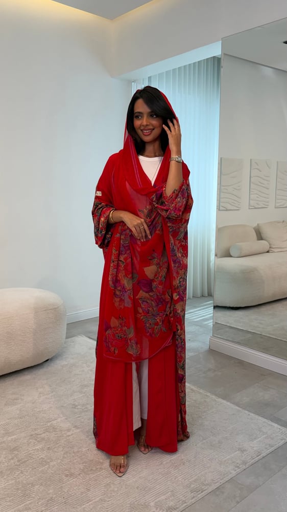 Red silk abaya with bow tie 1