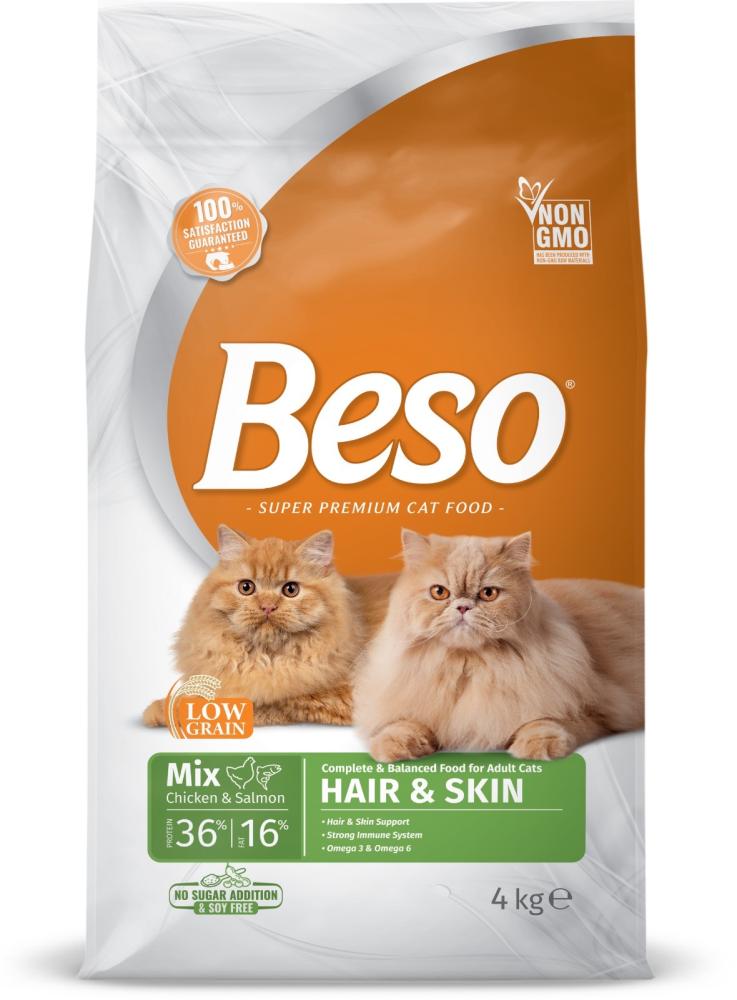 طعام قطط للعناية بالجلد والشعر بيسو  Hair Skin Chicken Salmon Beso