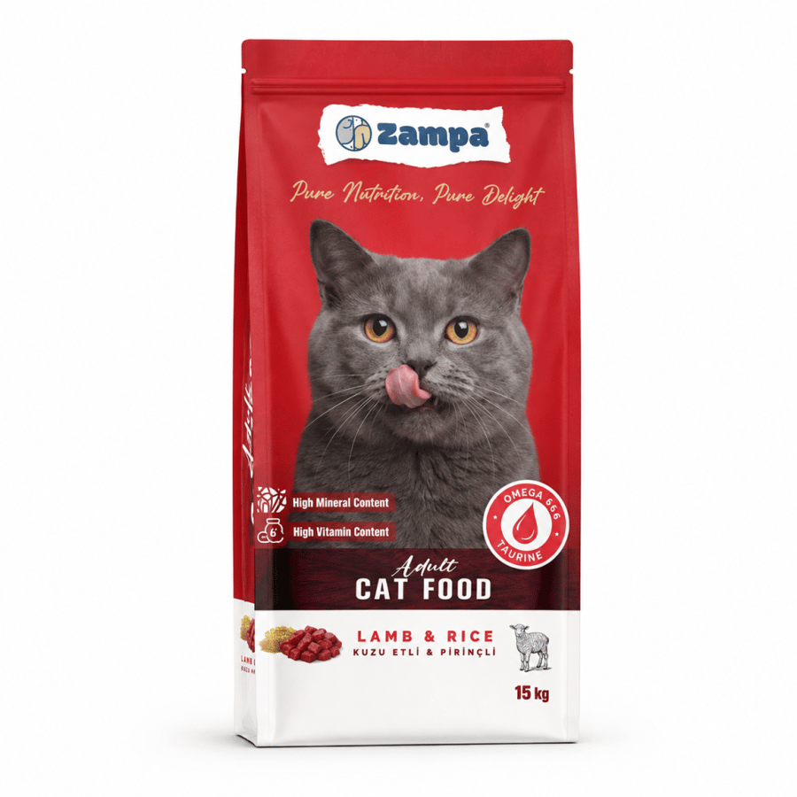 زامبا طعام جاف للقطط البالغة بلحم الضأن والأرز 15 كجم Zampa Adult cat
