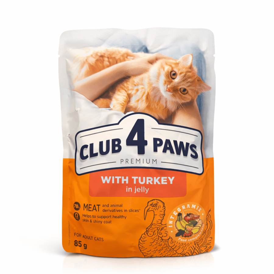 كلوب فور باوز طعام رطب للقطط البالغة ديك رومي بالجيلي Club 4 Paws