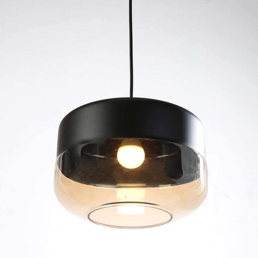 Black single hanging chandelier with honey glass